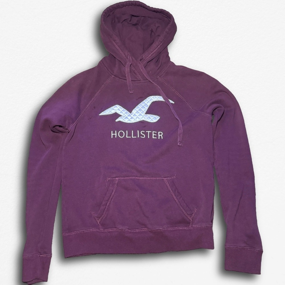 Hollister Womens Purple Pullover Hoodie Seagull Logo Quilted Applique Y2K Small